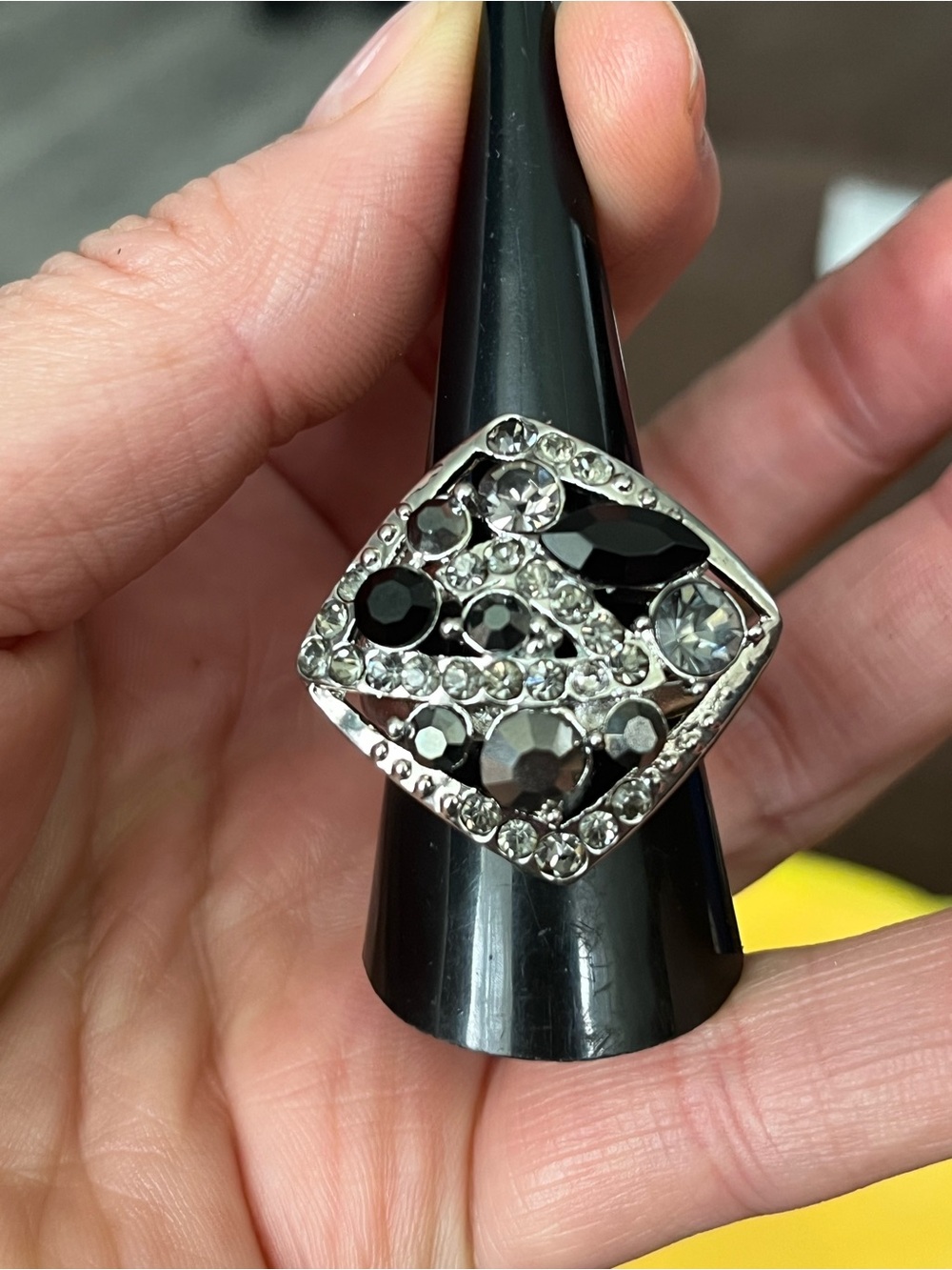 Fashion Black and Silver Statement Cocktail Ring - Women's Jewelry